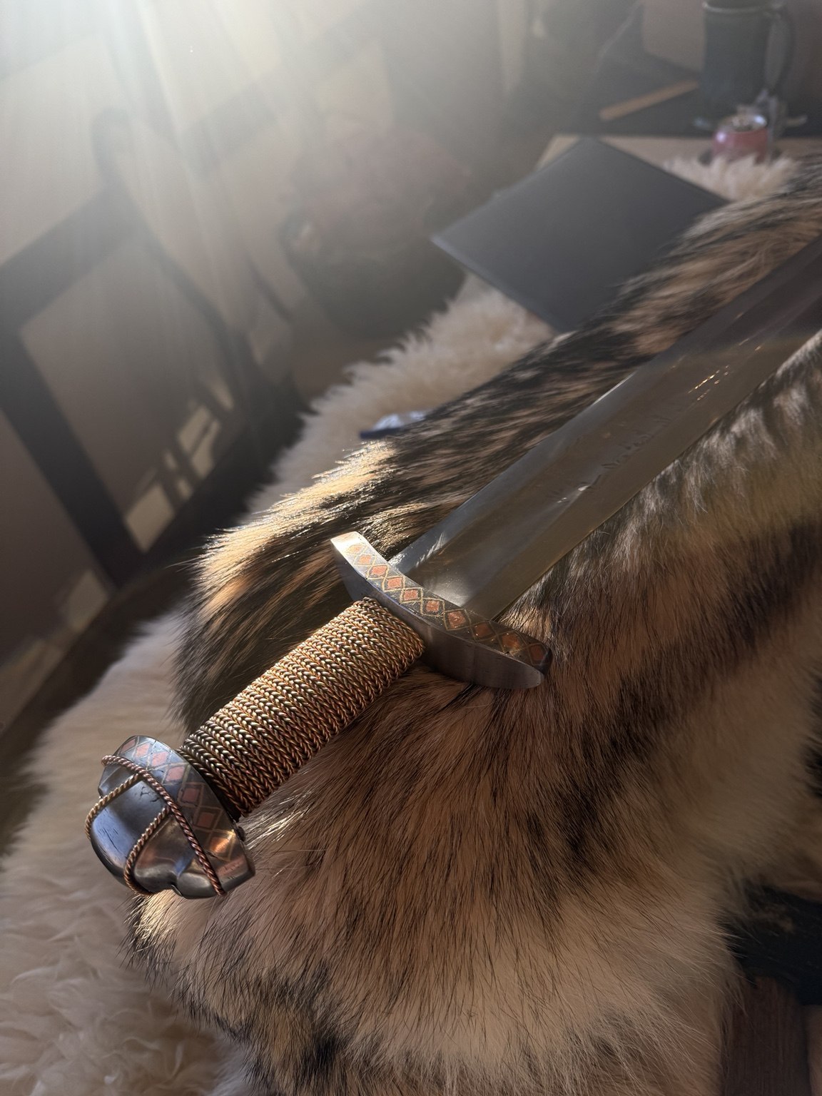 River Witham sword with decorative copper inlay and forged inscription