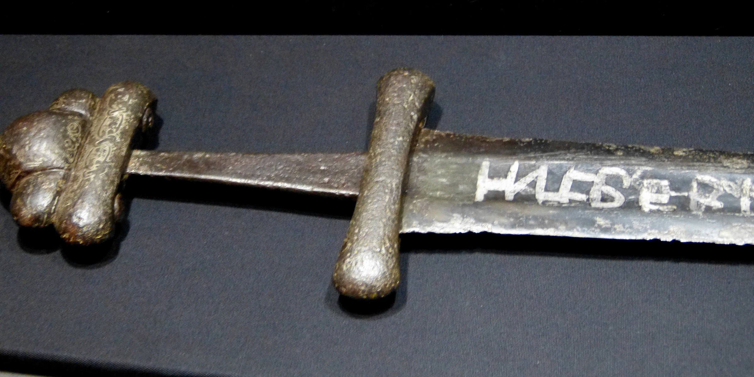 Wider museum photograph of the Schwedt ULFBERTH-inscribed sword